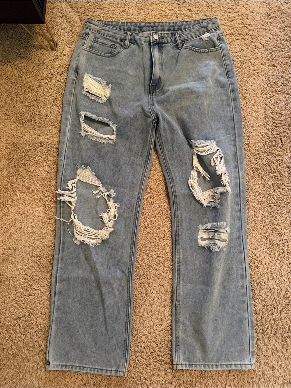 Light Blue Distressed Women's Jeans - Classic Straight Fit